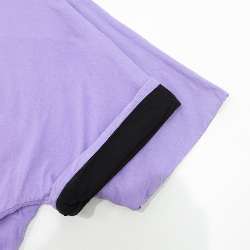 TIGHTBOOTH PRODUCTION | タイトブースプロダクション USED加工リバーシブル半袖Tシャツ ロゴプリント×胸ポケット ダメージ加工 半袖Ｔシャツ ブラック×パープル サイズ：M【三重本店】