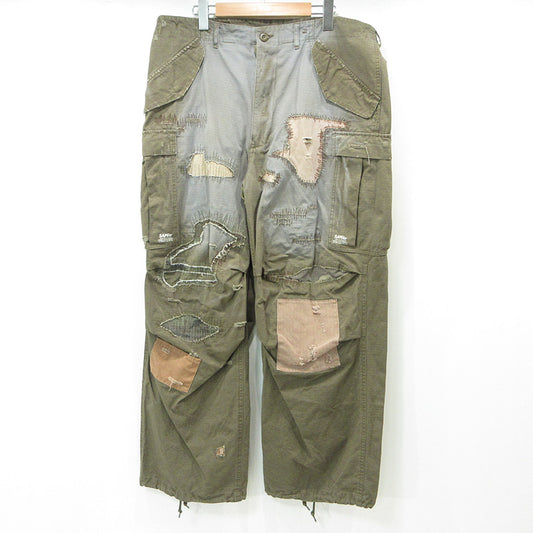 SAPEur | サプール M-65 Re:MAKE CARGOPANTS リメイクカーゴパンツ USED加工 ダメージ加工 カーゴパンツ カーキグリーン×グレー サイズ：XL【三重本店】