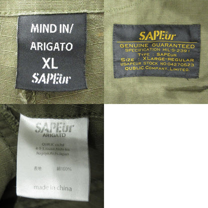 SAPEur | サプール M-65 Re:MAKE CARGOPANTS リメイクカーゴパンツ USED加工 ダメージ加工 カーゴパンツ カーキグリーン×グレー サイズ：XL【三重本店】