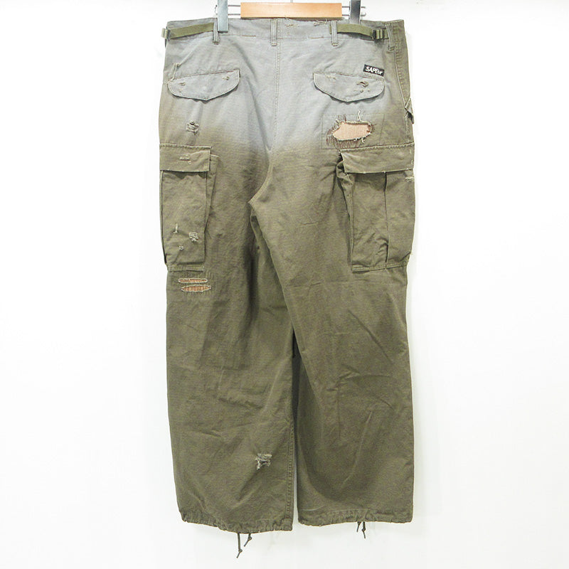 SAPEur | サプール M-65 Re:MAKE CARGOPANTS リメイクカーゴパンツ USED加工 ダメージ加工 カーゴパンツ カーキグリーン×グレー サイズ：XL【三重本店】
