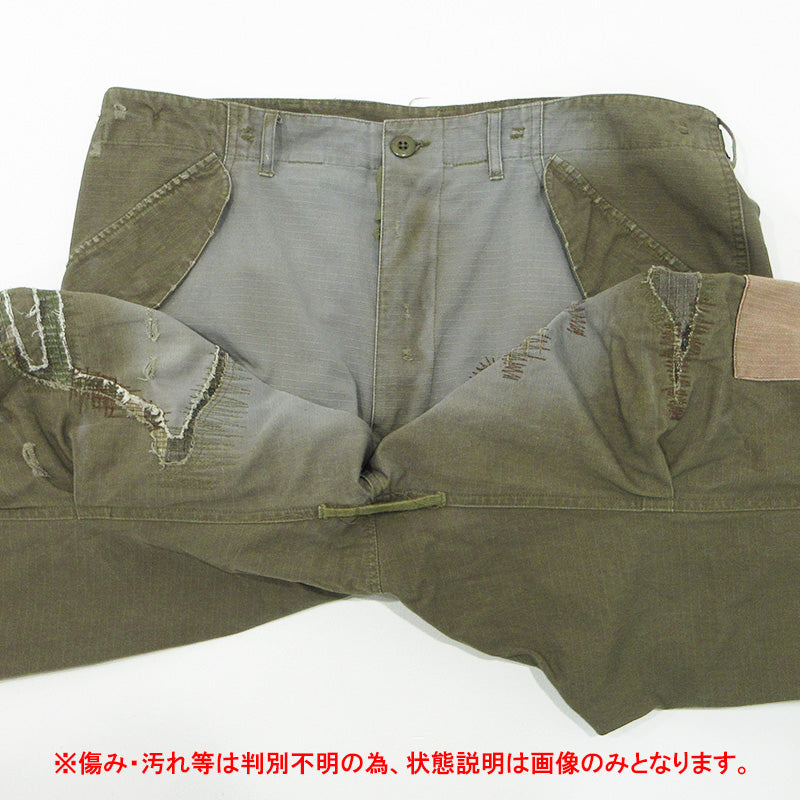 SAPEur | サプール M-65 Re:MAKE CARGOPANTS リメイクカーゴパンツ USED加工 ダメージ加工 カーゴパンツ カーキグリーン×グレー サイズ：XL【三重本店】