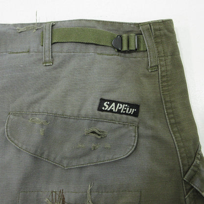 SAPEur | サプール M-65 Re:MAKE CARGOPANTS リメイクカーゴパンツ USED加工 ダメージ加工 カーゴパンツ カーキグリーン×グレー サイズ：XL【三重本店】