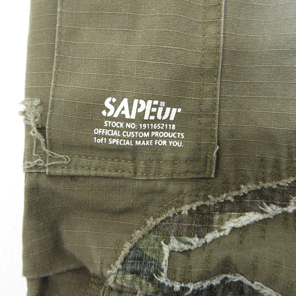 SAPEur | サプール M-65 Re:MAKE CARGOPANTS リメイクカーゴパンツ USED加工 ダメージ加工 カーゴパンツ カーキグリーン×グレー サイズ：XL【三重本店】