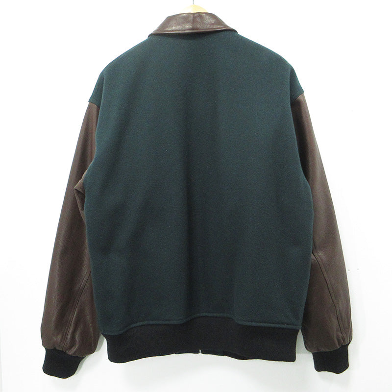 WACKOMARIA | ワコマリア LEATHER VARSITY JACKET TYPE-1 レザーバーシティジャケット カウレザー袖ロゴ刺繍ウールスタジャン スタジャン グリーン×ブラウン サイズ：XL【三重本店】