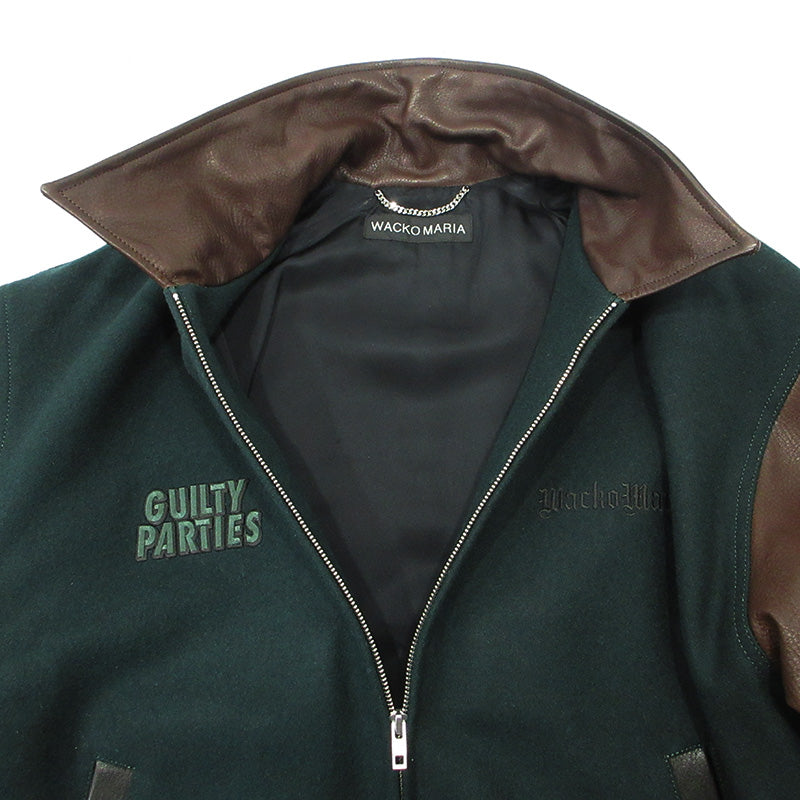 WACKOMARIA | ワコマリア LEATHER VARSITY JACKET TYPE-1 レザーバーシティジャケット カウレザー袖ロゴ刺繍ウールスタジャン スタジャン グリーン×ブラウン サイズ：XL【三重本店】