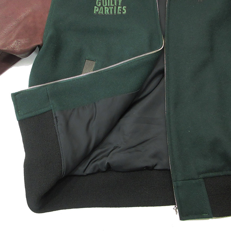 WACKOMARIA | ワコマリア LEATHER VARSITY JACKET TYPE-1 レザーバーシティジャケット カウレザー袖ロゴ刺繍ウールスタジャン スタジャン グリーン×ブラウン サイズ：XL【三重本店】