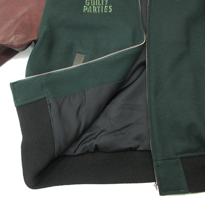 WACKOMARIA | ワコマリア LEATHER VARSITY JACKET TYPE-1 レザーバーシティジャケット カウレザー袖ロゴ刺繍ウールスタジャン スタジャン グリーン×ブラウン サイズ：XL【三重本店】