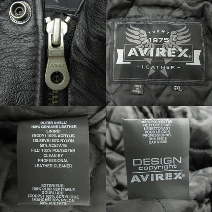 AVIREX | アヴィレックス LEATHER VARSITY JACKET レザーバーシティージャケット スカル刺繍中綿レザージャケット 髑髏 レザー ブラック サイズ：XXL【三重本店】