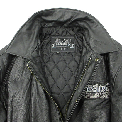 AVIREX | アヴィレックス LEATHER VARSITY JACKET レザーバーシティージャケット スカル刺繍中綿レザージャケット 髑髏 レザー ブラック サイズ：XXL【三重本店】