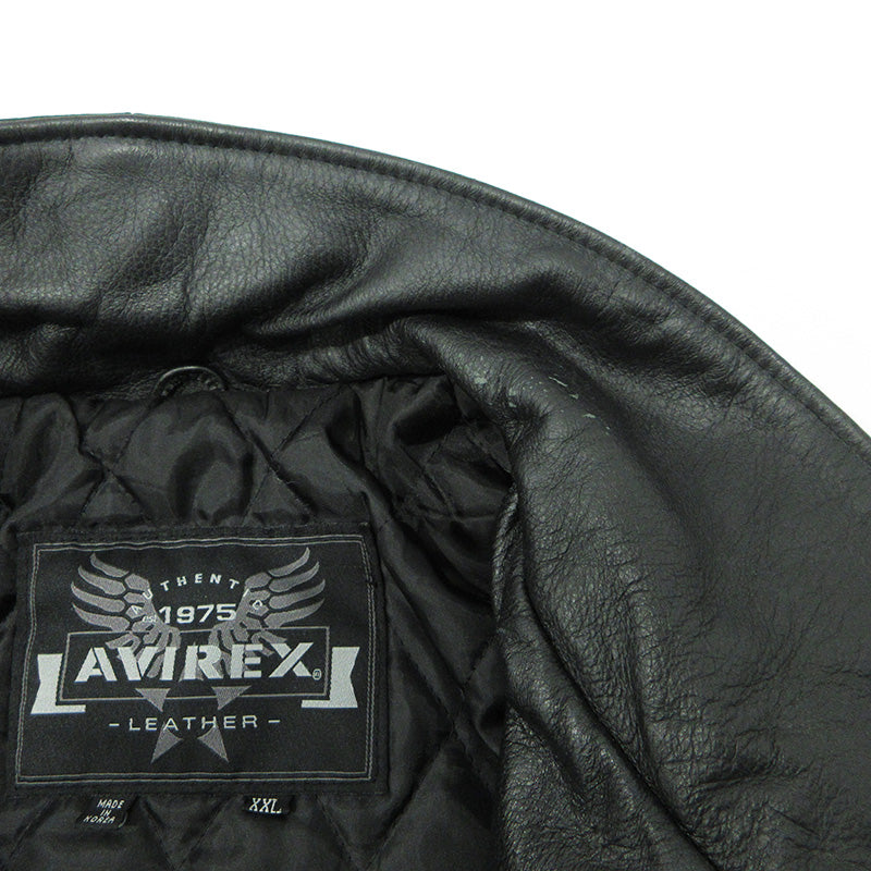 AVIREX | アヴィレックス LEATHER VARSITY JACKET レザーバーシティージャケット スカル刺繍中綿レザージャケット 髑髏 レザー ブラック サイズ：XXL【三重本店】