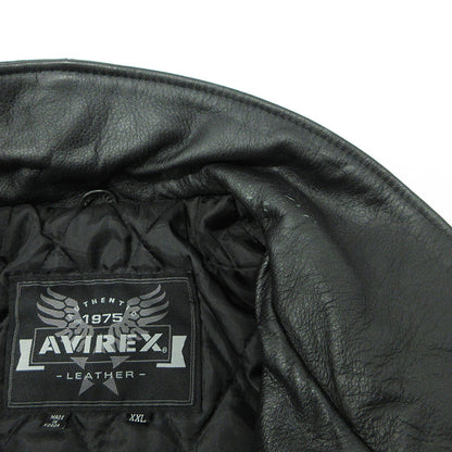 AVIREX | アヴィレックス LEATHER VARSITY JACKET レザーバーシティージャケット スカル刺繍中綿レザージャケット 髑髏 レザー ブラック サイズ：XXL【三重本店】