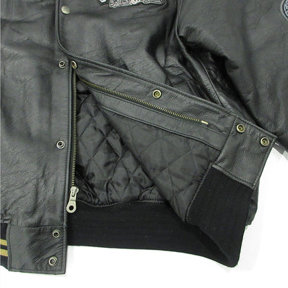 AVIREX | アヴィレックス LEATHER VARSITY JACKET レザーバーシティージャケット スカル刺繍中綿レザージャケット 髑髏 レザー ブラック サイズ：XXL【三重本店】