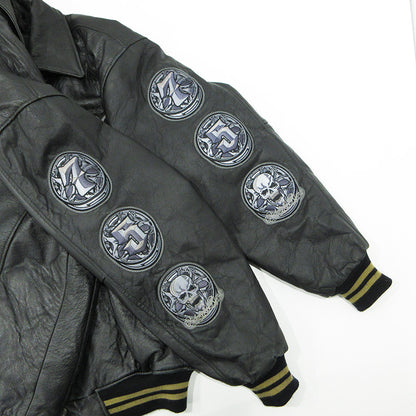 AVIREX | アヴィレックス LEATHER VARSITY JACKET レザーバーシティージャケット スカル刺繍中綿レザージャケット 髑髏 レザー ブラック サイズ：XXL【三重本店】