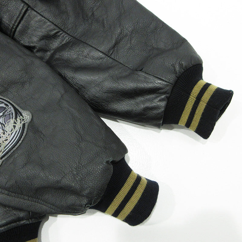 AVIREX | アヴィレックス LEATHER VARSITY JACKET レザーバーシティージャケット スカル刺繍中綿レザージャケット 髑髏 レザー ブラック サイズ：XXL【三重本店】