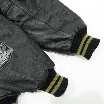 AVIREX | アヴィレックス LEATHER VARSITY JACKET レザーバーシティージャケット スカル刺繍中綿レザージャケット 髑髏 レザー ブラック サイズ：XXL【三重本店】