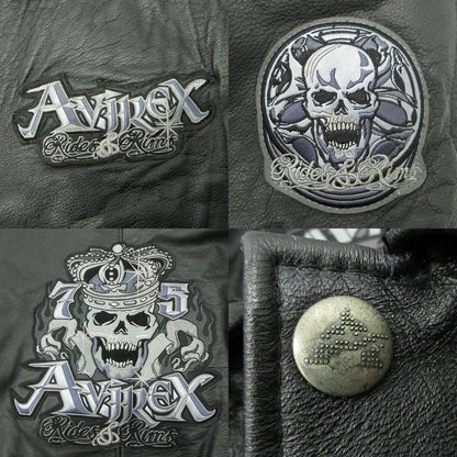 AVIREX | アヴィレックス LEATHER VARSITY JACKET レザーバーシティージャケット スカル刺繍中綿レザージャケット 髑髏 レザー ブラック サイズ：XXL【三重本店】