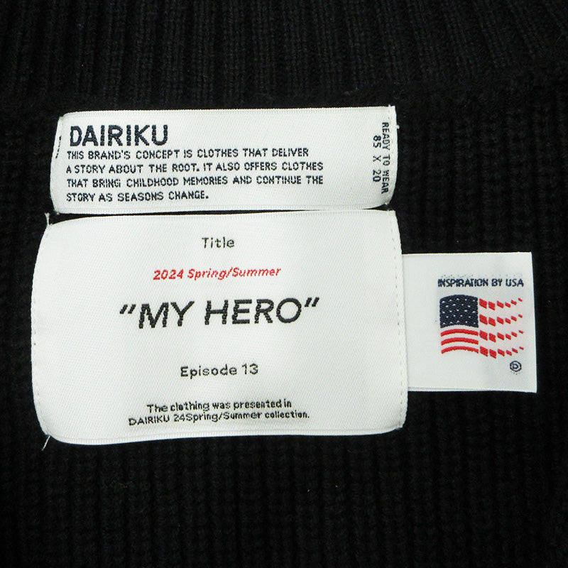 DAIRIKU | ダイリク HOLLYWOOD Drivers Knit ハリウッドドライバーズニットジャケット 24ss ロゴワッペンコットン長袖セータージャケット ニット 24SS K-6 ブラック サイズ：M【三重本店】