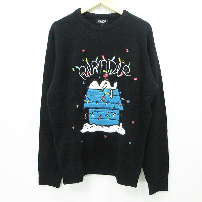 RIPNDIP | リップンディップ Nerm Christmas Light Up Knit Sweater ナームクリスマスライトアップニットセーター 猫イルミネーション長袖セーター 照明付き セーター ブラック サイズ：L【三重本店】
