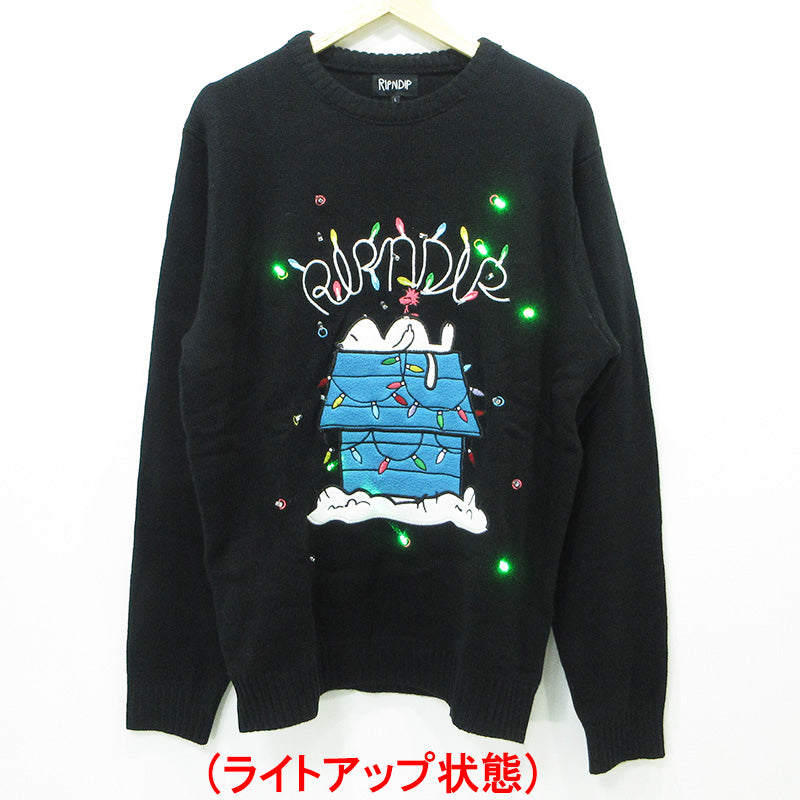 RIPNDIP | リップンディップ Nerm Christmas Light Up Knit Sweater ナームクリスマスライトアップニットセーター 猫イルミネーション長袖セーター 照明付き セーター ブラック サイズ：L【三重本店】