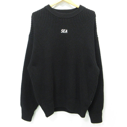 WIND AND SEA | ウィンダンシーウインダンシー Waffle Crewneck Knit Sweater ワッフルクルーネックニットセーター ロゴ刺繍長袖ニット ロゴメタルプレート セーター WDS-O-CLCS-25-Q3-KN-04 ブラック サイズ：L【三重本店】
