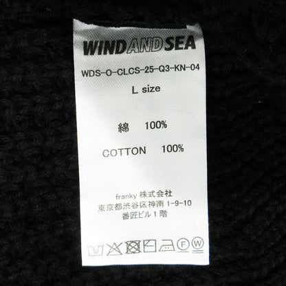 WIND AND SEA | ウィンダンシーウインダンシー Waffle Crewneck Knit Sweater ワッフルクルーネックニットセーター ロゴ刺繍長袖ニット ロゴメタルプレート セーター WDS-O-CLCS-25-Q3-KN-04 ブラック サイズ：L【三重本店】