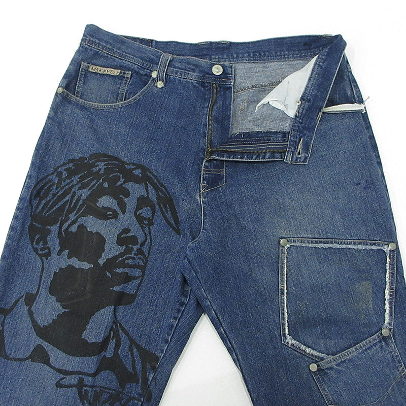MAKAVELI | マキャヴェリ(マキャベリ) 2PAC トゥパック(ツーパック) ペイントジップフライデニムパンツ デニムパンツ ブルー サイズ：40【三重本店】