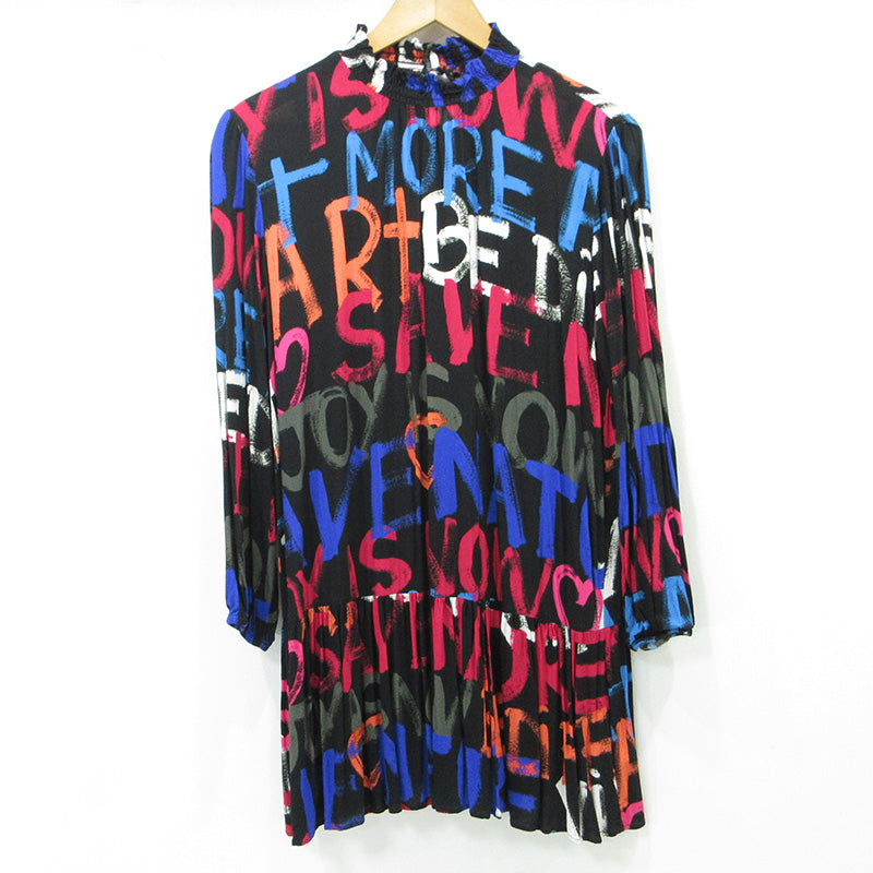 Desigual | デジグアル メッセージショートチュニックワンピース 総柄 ロゴプリント ワンピース 22WWVW10 ブラック マルチカラー サイズ：XL【三重本店】