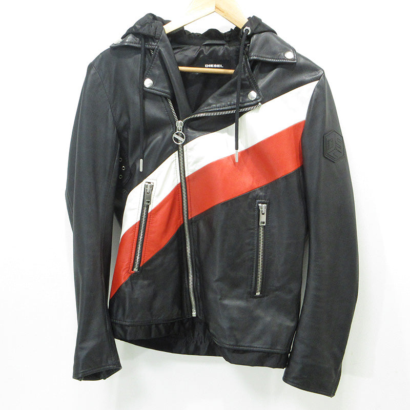 DIESEL | ディーゼル SOLOVE シープスキンダブルライダースレザージャケット 襟3WAYロゴワッペンレザージャケット レザー 00SUDC-L-SOLOVE-OJAUW ブラック サイズ：S【三重本店】