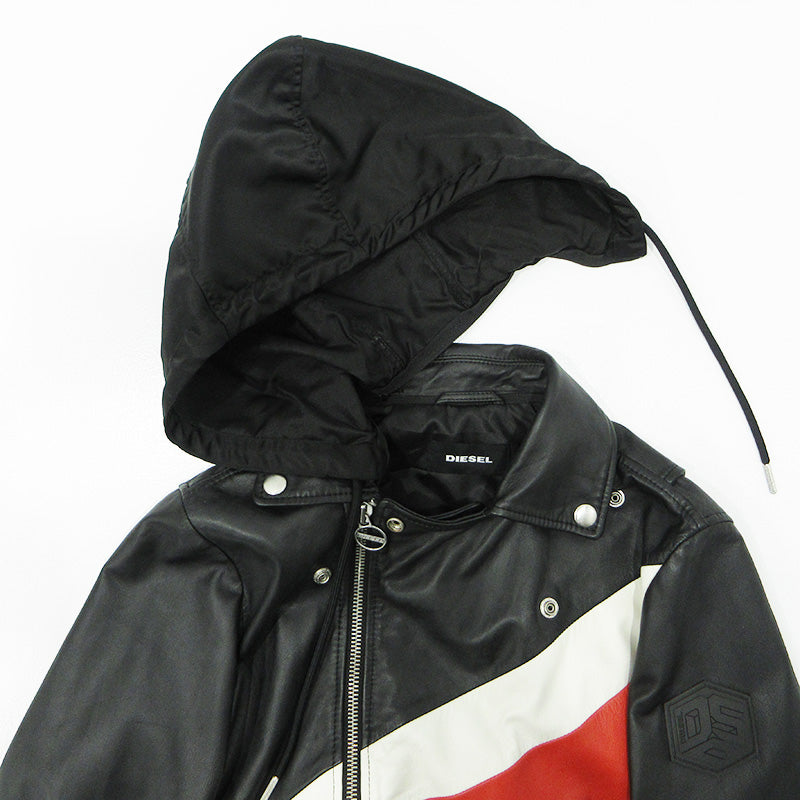DIESEL | ディーゼル SOLOVE シープスキンダブルライダースレザージャケット 襟3WAYロゴワッペンレザージャケット レザー 00SUDC-L-SOLOVE-OJAUW ブラック サイズ：S【三重本店】