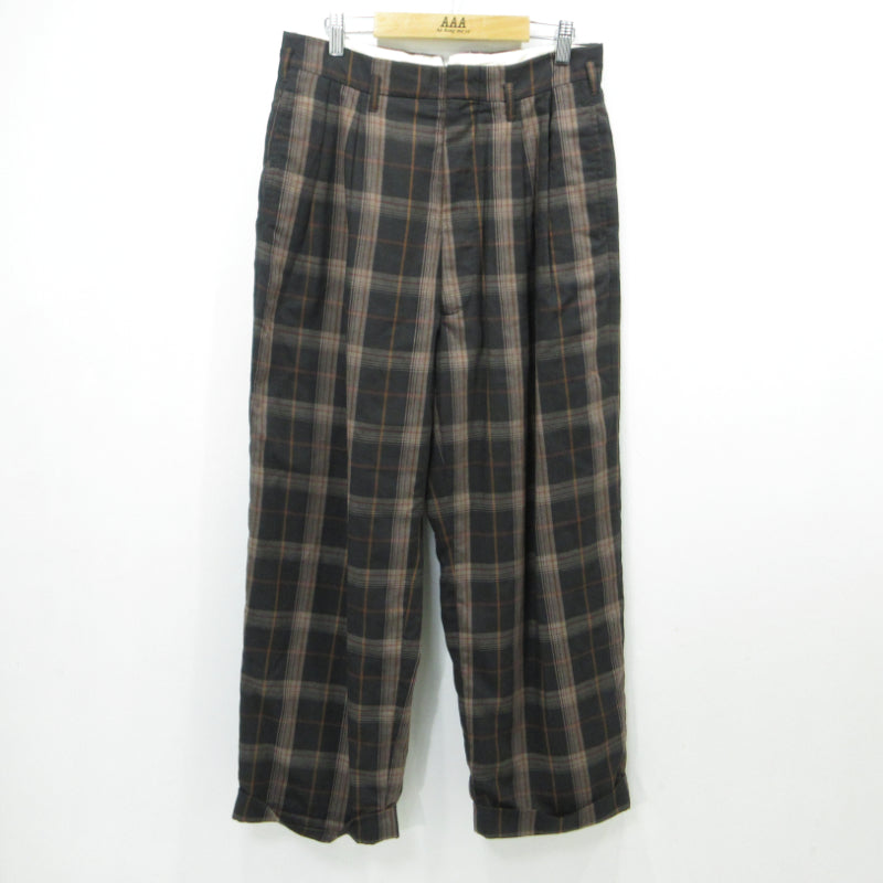 PLAID 2-TUCK TAPERED SLACKS パンツ FU-V-PT003 ブラック×ブラウン サイズ：36【三重本店】