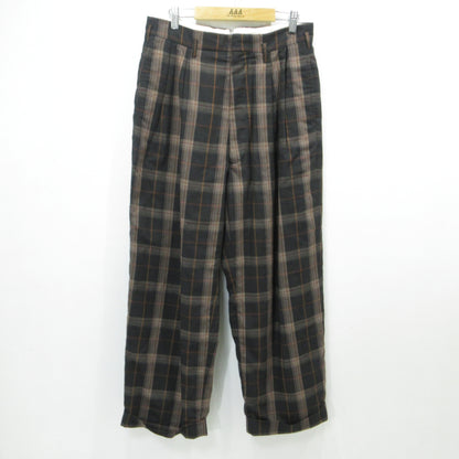 PLAID 2-TUCK TAPERED SLACKS パンツ FU-V-PT003 ブラック×ブラウン サイズ：36【三重本店】