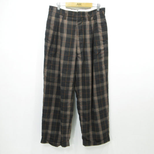 PLAID 2-TUCK TAPERED SLACKS パンツ FU-V-PT003 ブラック×ブラウン サイズ：36【三重本店】