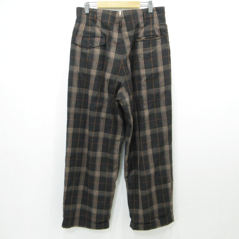 PLAID 2-TUCK TAPERED SLACKS パンツ FU-V-PT003 ブラック×ブラウン サイズ：36【三重本店】