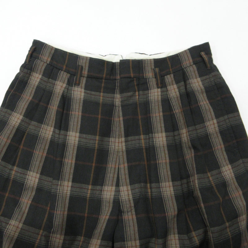 PLAID 2-TUCK TAPERED SLACKS パンツ FU-V-PT003 ブラック×ブラウン サイズ：36【三重本店】