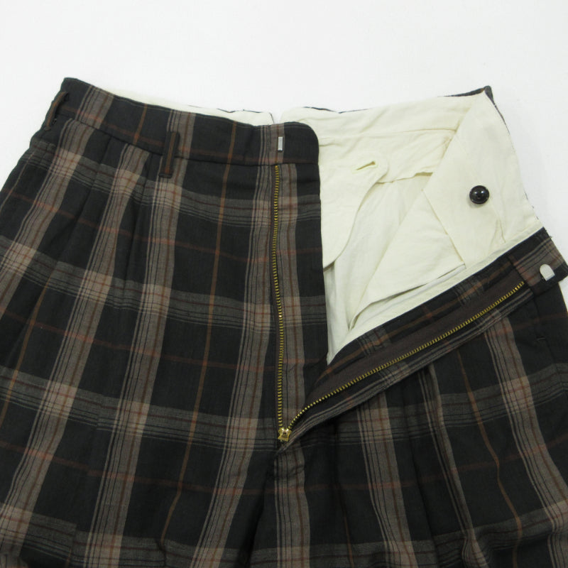 PLAID 2-TUCK TAPERED SLACKS パンツ FU-V-PT003 ブラック×ブラウン サイズ：36【三重本店】