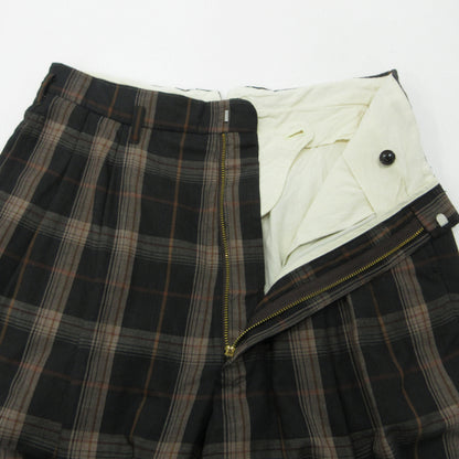 PLAID 2-TUCK TAPERED SLACKS パンツ FU-V-PT003 ブラック×ブラウン サイズ：36【三重本店】
