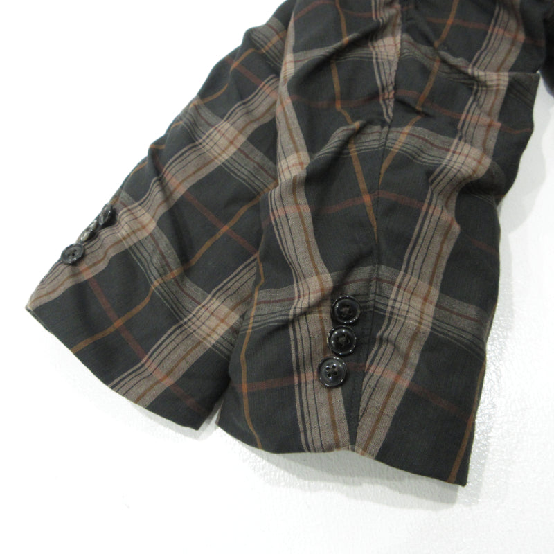 PLAID NOTCHED LAPEL SINGLE JACKET テーラードジャケット FU-V-JK001 ブラック×ブラウン サイズ：36【三重本店】