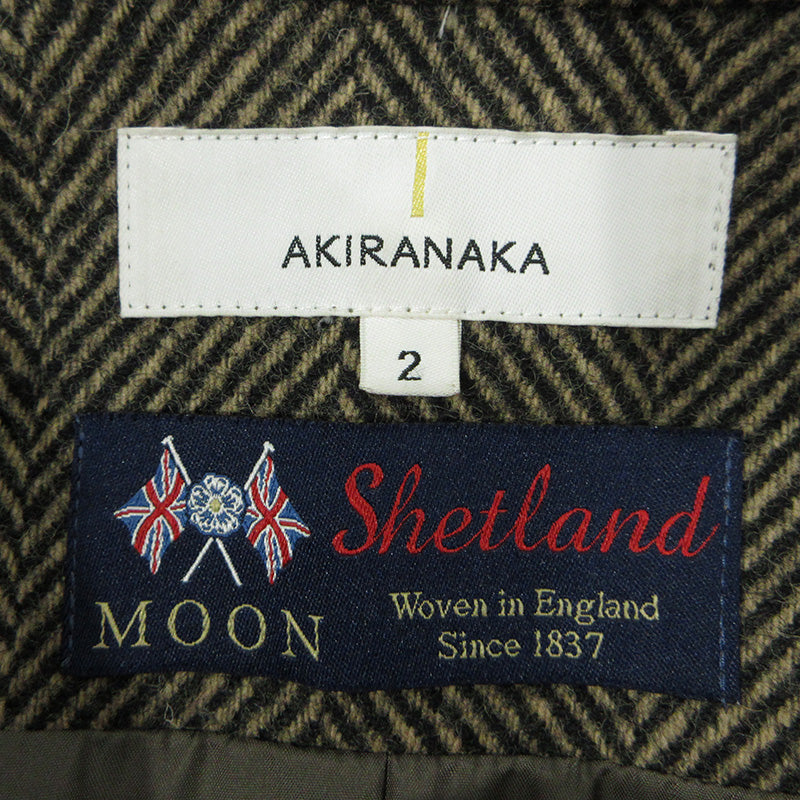 AKIRANAKA × Abraham MOON | アキラナカ × アブラハムムーン 総柄シェットランドウールロングコート ヘリンボーン柄 その他アウター AW2048-BR ブラウン サイズ：2【三重本店】