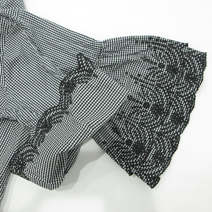 RALPH LAUREN | ラルフローレン チェック柄刺繍長袖ブラウス 総柄七分袖プルオーバーシャツ ブラウス ブラック×ホワイト サイズ：M【三重本店】