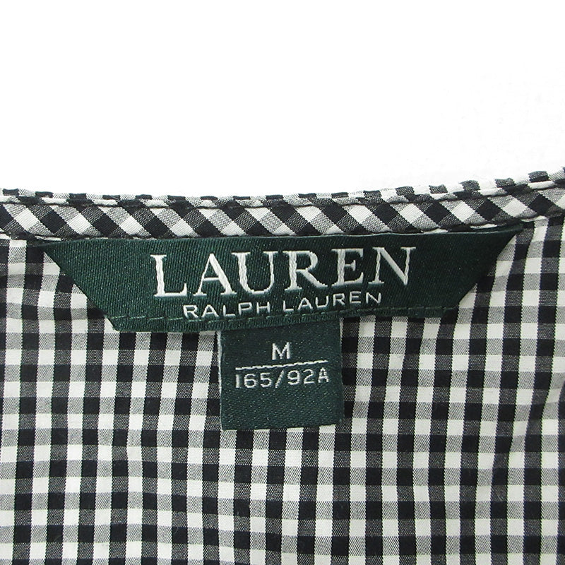 RALPH LAUREN | ラルフローレン チェック柄刺繍長袖ブラウス 総柄七分袖プルオーバーシャツ ブラウス ブラック×ホワイト サイズ：M【三重本店】