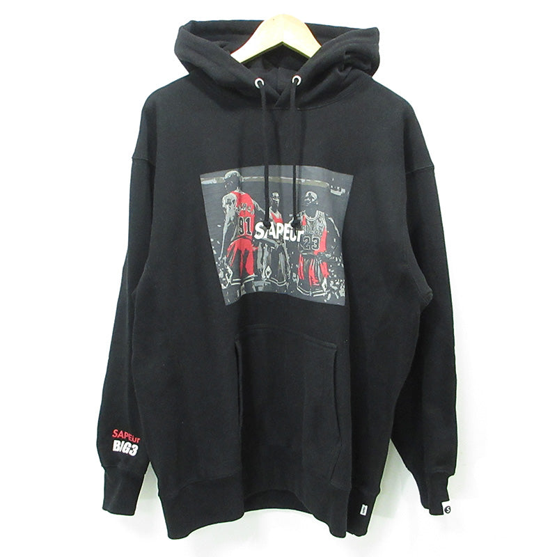 SAPEur | サプール A Elegantes SAPEur BIG3 CLASSOC VINTAGE HOODIE クラッシックビンテージフーディ クラックプリント長袖パーカー ひび割れ加工 パーカー ブラック サイズ：XL【三重本店】