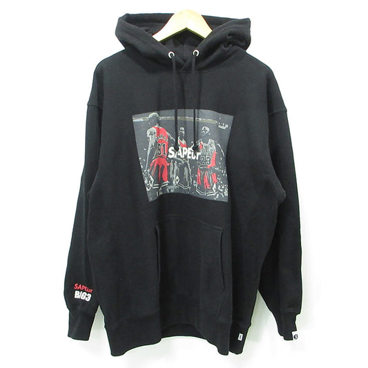SAPEur | サプール A Elegantes SAPEur BIG3 CLASSOC VINTAGE HOODIE クラッシックビンテージフーディ クラックプリント長袖パーカー ひび割れ加工 パーカー ブラック サイズ：XL【三重本店】