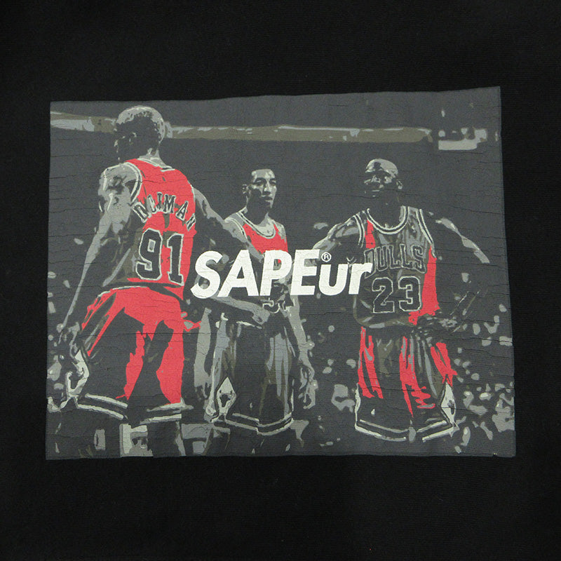 SAPEur | サプール A Elegantes SAPEur BIG3 CLASSOC VINTAGE HOODIE クラッシックビンテージフーディ クラックプリント長袖パーカー ひび割れ加工 パーカー ブラック サイズ：XL【三重本店】