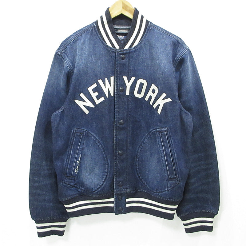 RALPH LAUREN | ラルフローレン × NY YANKEES ニューヨークヤンキース MLB デニムスタジャン ロゴワッペンデニムジャケット ブルゾン スタジャン ネイビー インディゴ サイズ：M【三重本店】