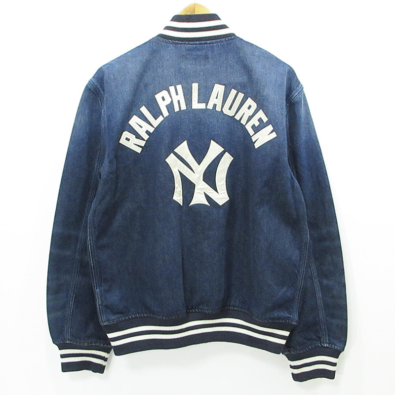 RALPH LAUREN | ラルフローレン × NY YANKEES ニューヨークヤンキース MLB デニムスタジャン ロゴワッペンデニムジャケット ブルゾン スタジャン ネイビー インディゴ サイズ：M【三重本店】