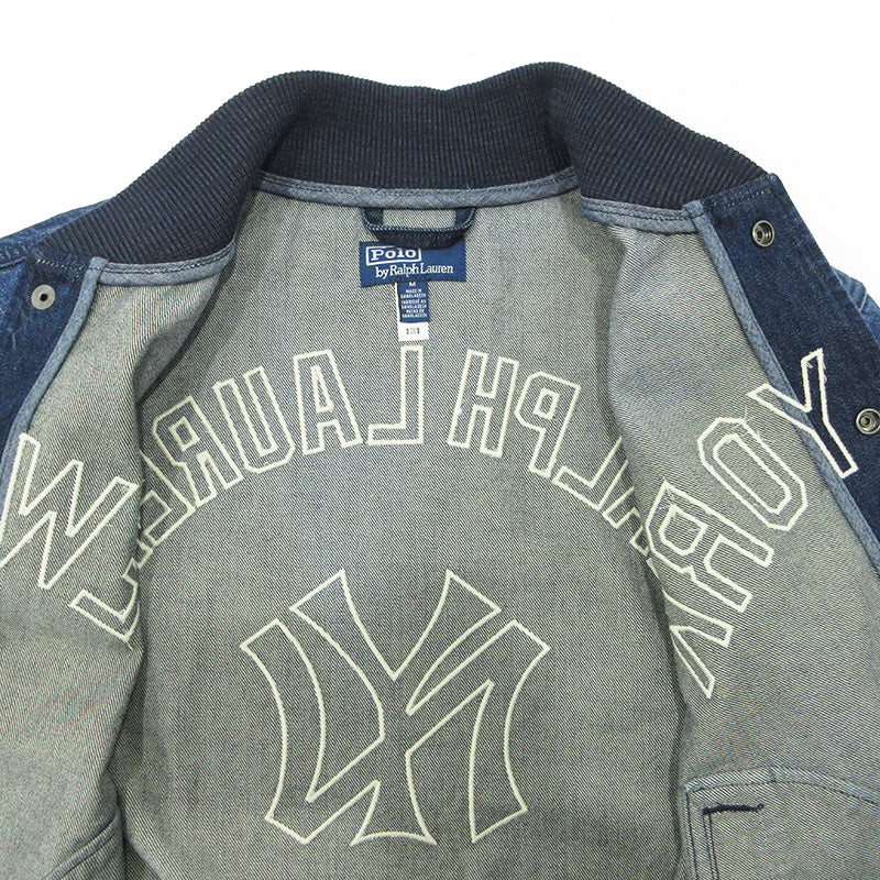RALPH LAUREN | ラルフローレン × NY YANKEES ニューヨークヤンキース MLB デニムスタジャン ロゴワッペンデニムジャケット ブルゾン スタジャン ネイビー インディゴ サイズ：M【三重本店】