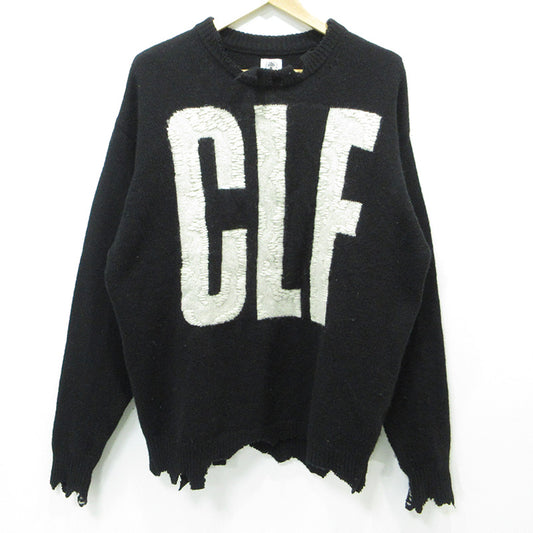 SAINT MICHAEL | セントマイケルセイントマイケル KNIT CLF USED加工ロゴ長袖ニット ダメージ加工セーター セーター SM-A22-0000-033 ブラック サイズ：M【三重本店】