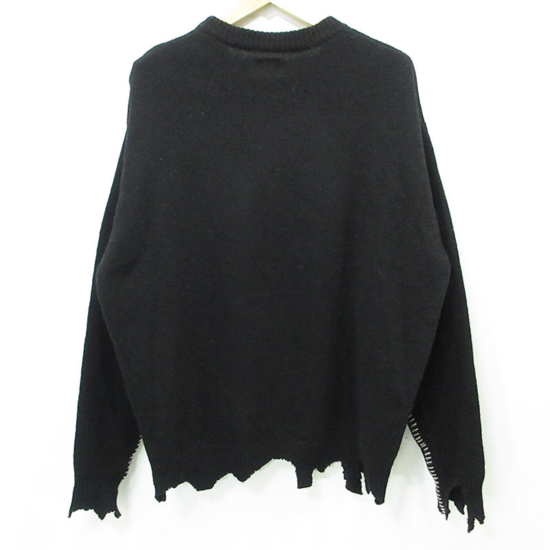 SAINT MICHAEL | セントマイケルセイントマイケル KNIT CLF USED加工ロゴ長袖ニット ダメージ加工セーター セーター SM-A22-0000-033 ブラック サイズ：M【三重本店】