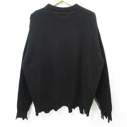 SAINT MICHAEL | セントマイケルセイントマイケル KNIT CLF USED加工ロゴ長袖ニット ダメージ加工セーター セーター SM-A22-0000-033 ブラック サイズ：M【三重本店】
