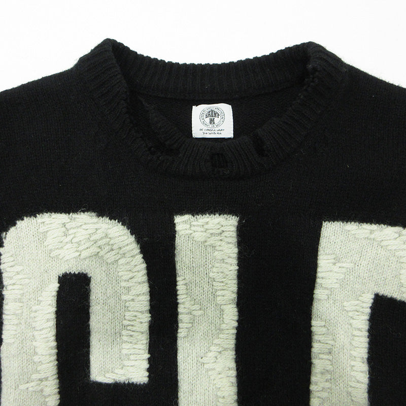 SAINT MICHAEL | セントマイケルセイントマイケル KNIT CLF USED加工ロゴ長袖ニット ダメージ加工セーター セーター SM-A22-0000-033 ブラック サイズ：M【三重本店】